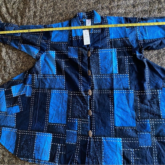 Casual Blue Long Sleeve Dress with Mandarin Collar - Picture 5 of 10